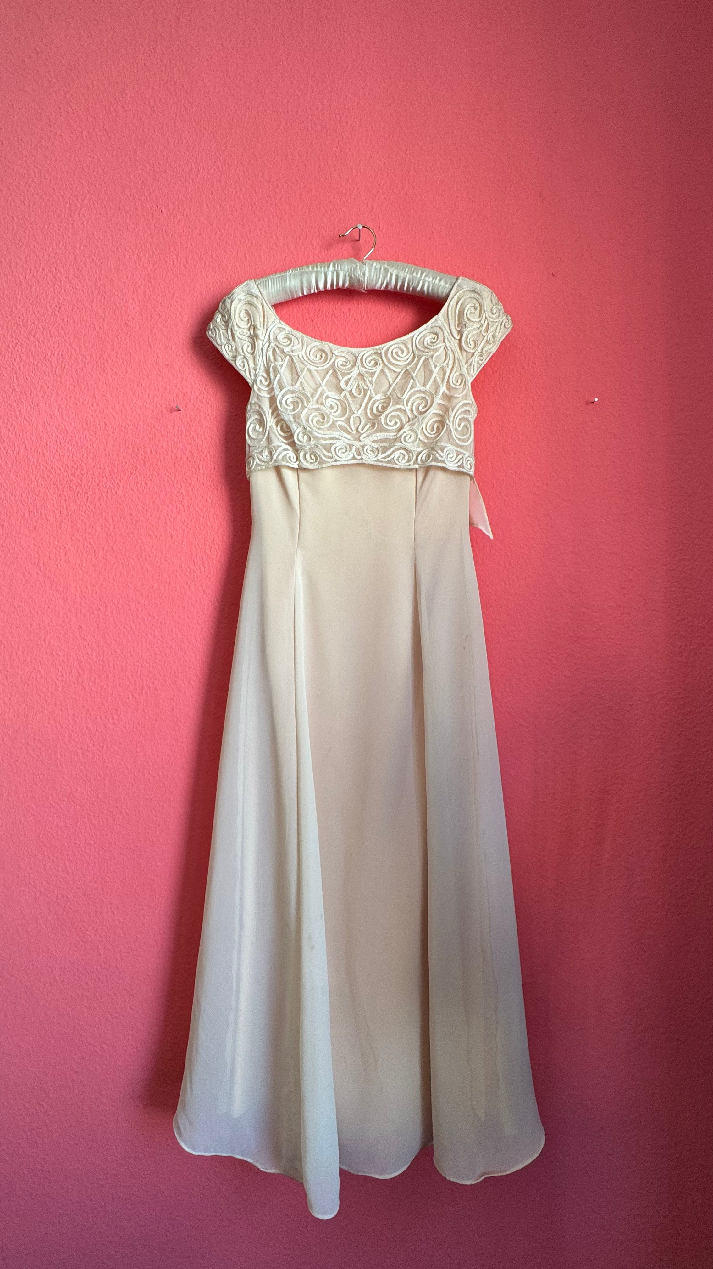 Vintage 1990s Scott McClintock Champagne Embroidered Evening Dress