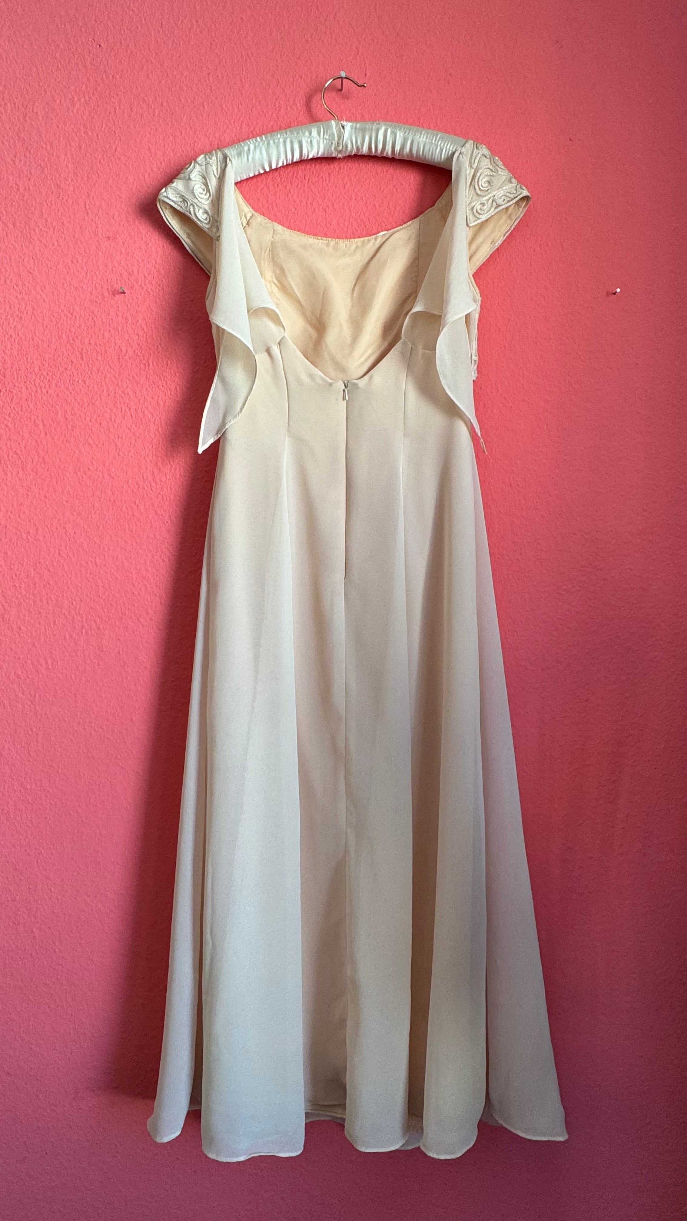Vintage 1990s Scott McClintock Champagne Embroidered Evening Dress