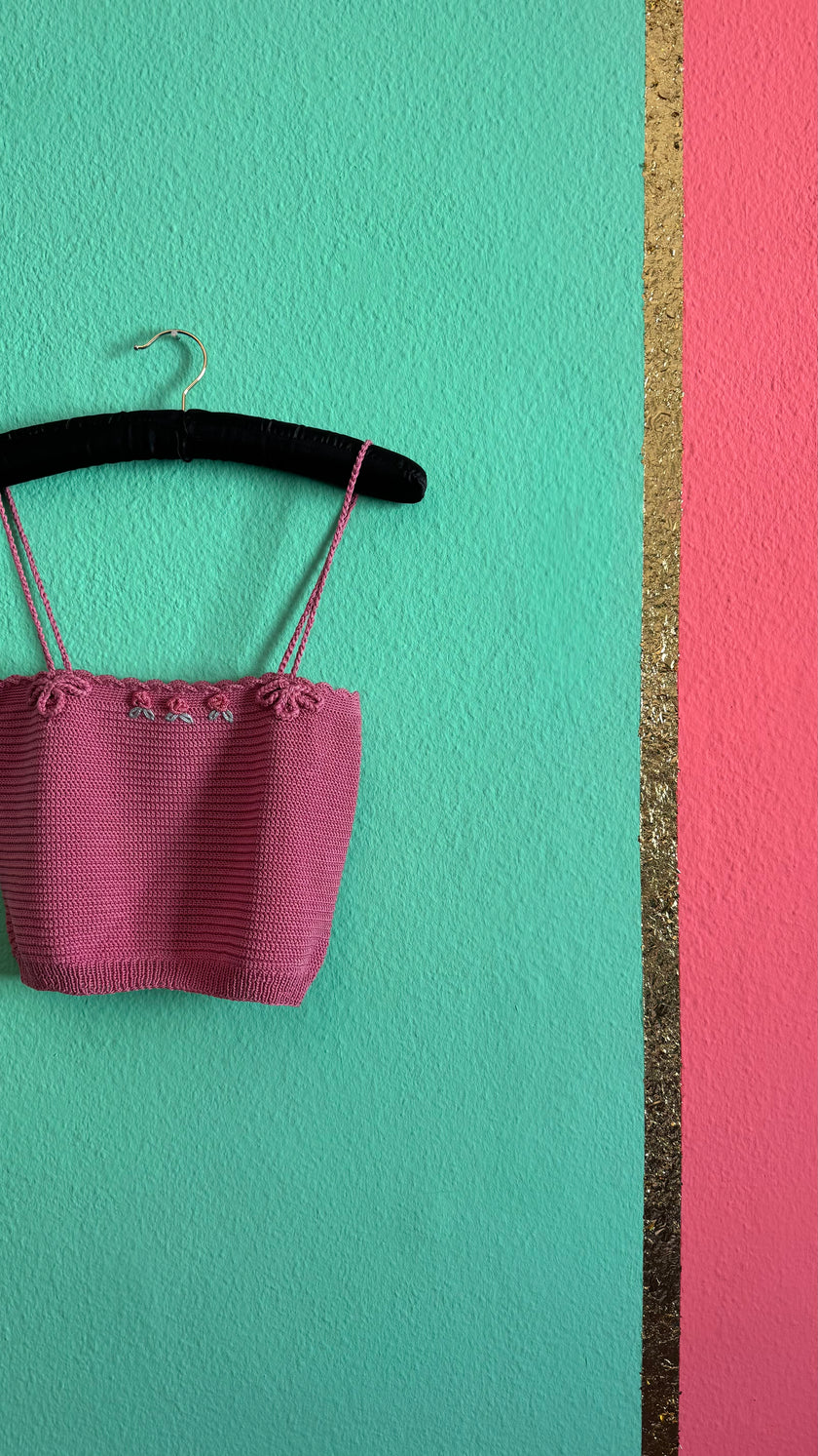 Pink Hand-Crochet Knit Camisole Top