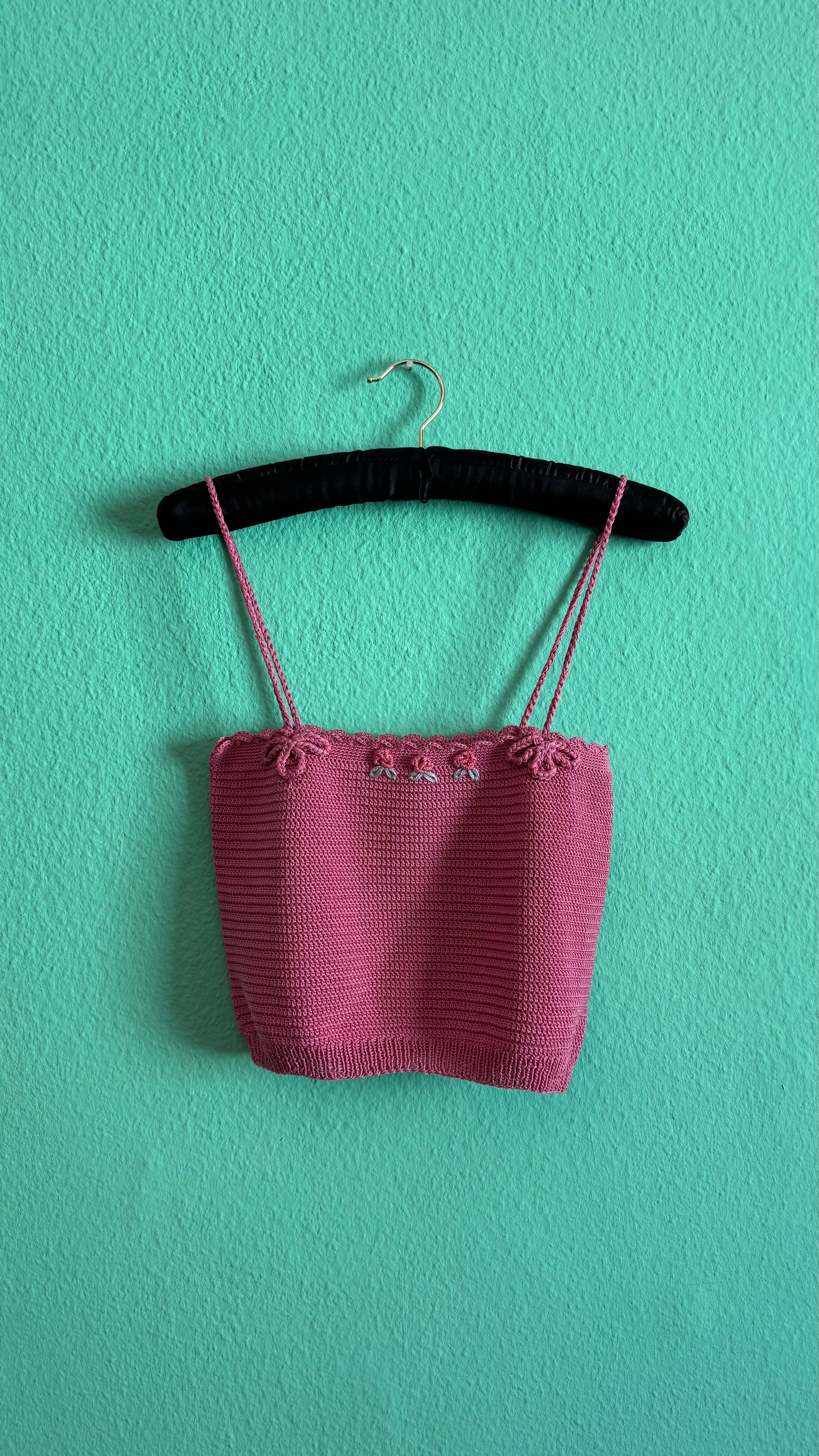 Pink Hand-Crochet Knit Camisole Top