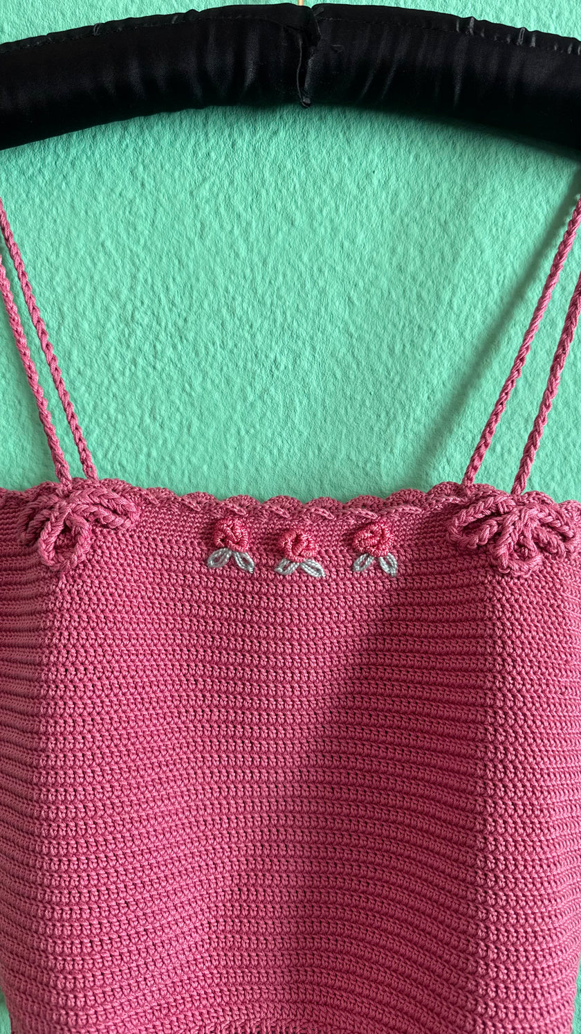 Pink Hand-Crochet Knit Camisole Top