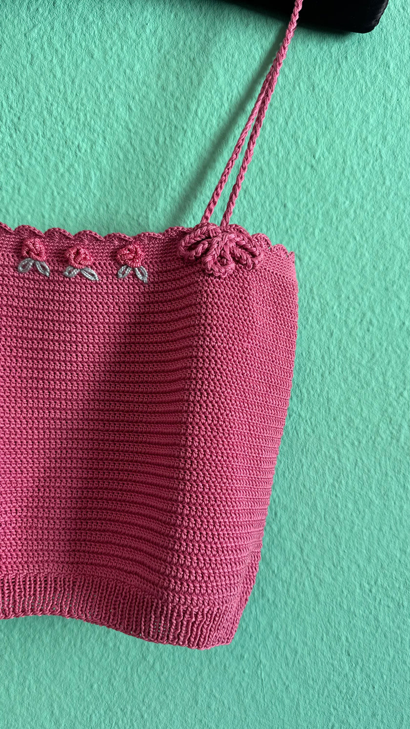 Pink Hand-Crochet Knit Camisole Top