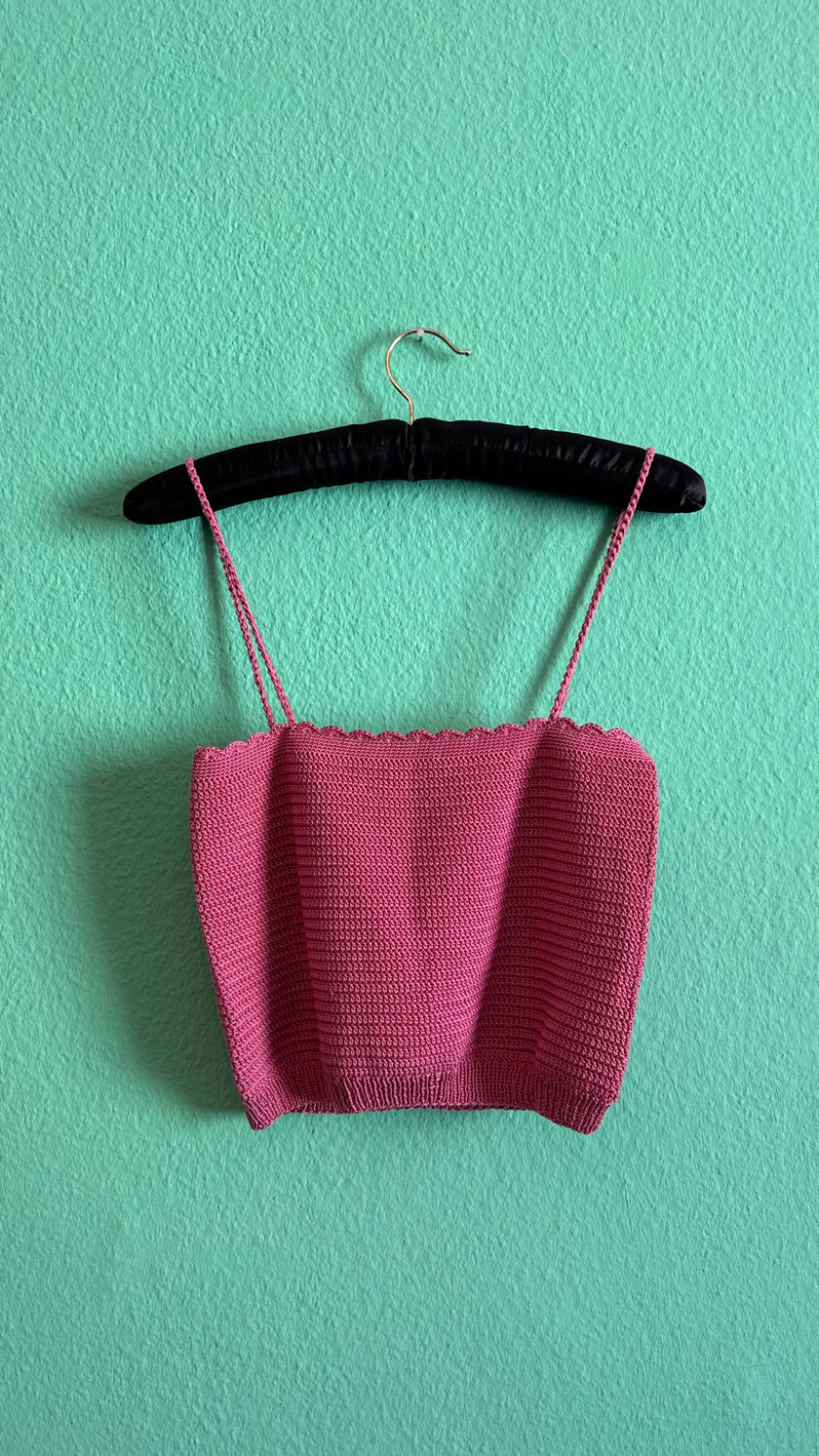 Pink Hand-Crochet Knit Camisole Top