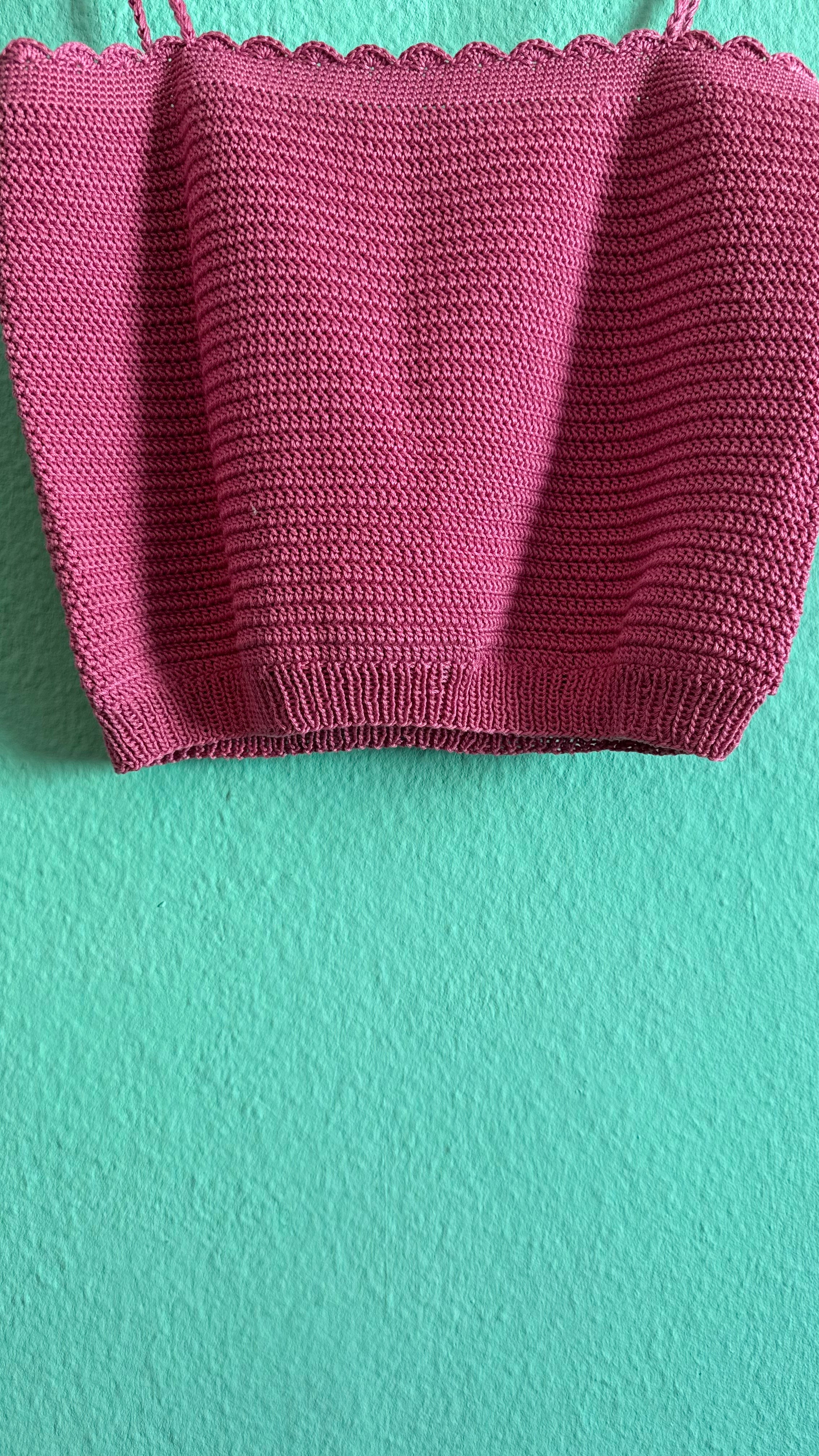 Pink Hand-Crochet Knit Camisole Top