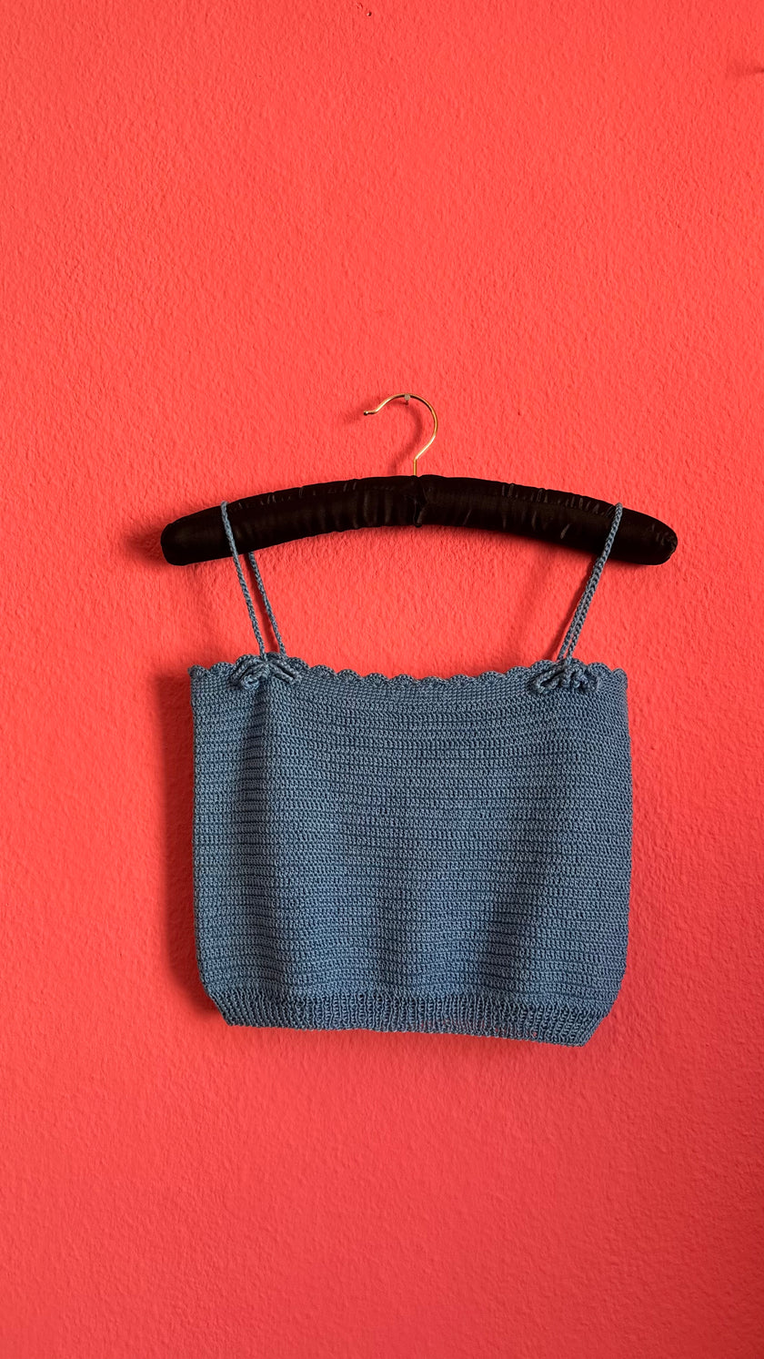 Blue Hand-Crochet Knit Camisole Top