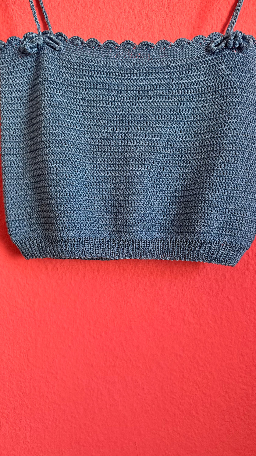 Blue Hand-Crochet Knit Camisole Top