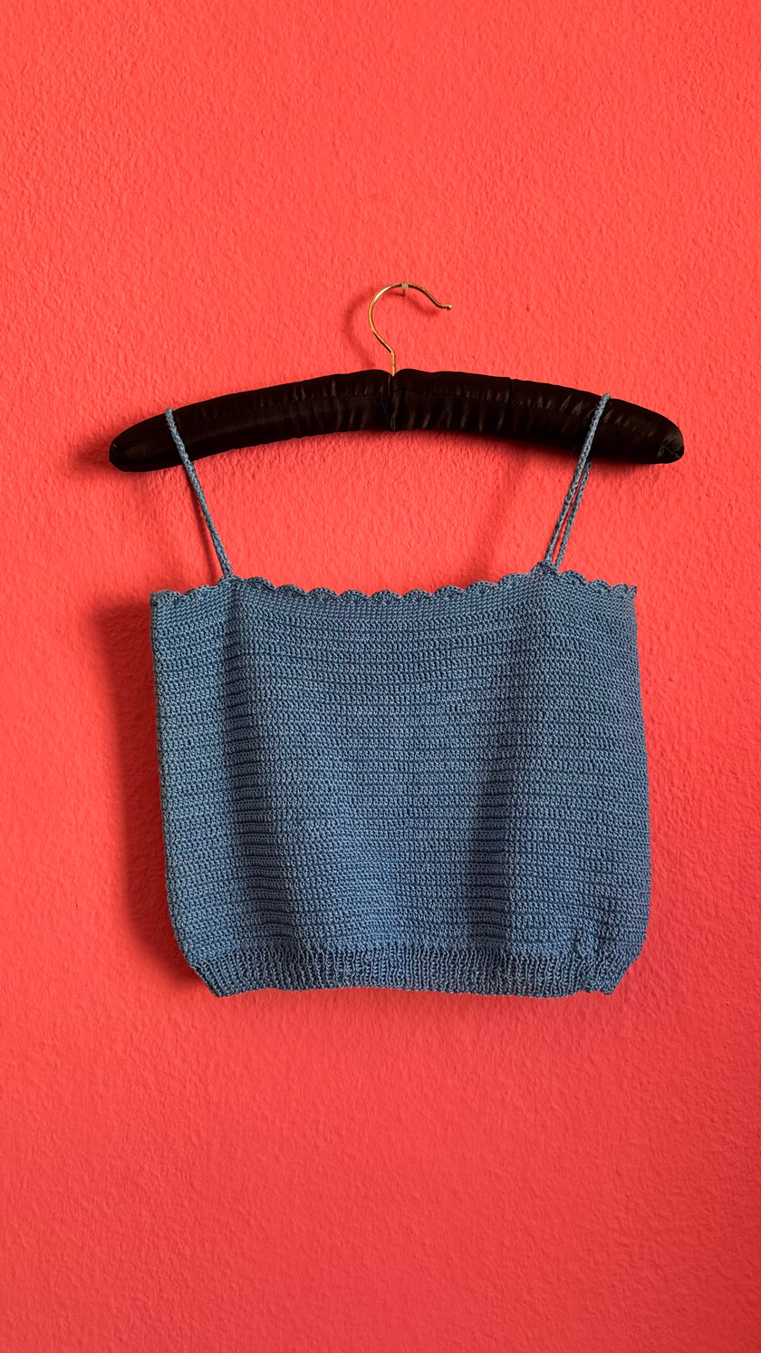 Blue Hand-Crochet Knit Camisole Top