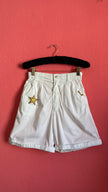 Vintage 1990s White Cotton Shorts With Gold Star Detail By Lily Farouche