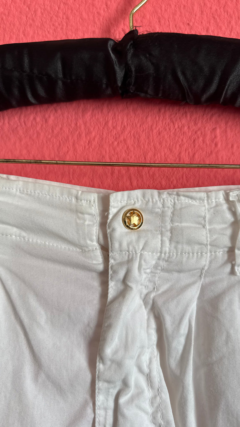 Vintage 1990s White Cotton Shorts With Gold Star Detail By Lily Farouche