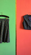 Vintage 1980s Floral Denim-Effect Vest And Skirt Set