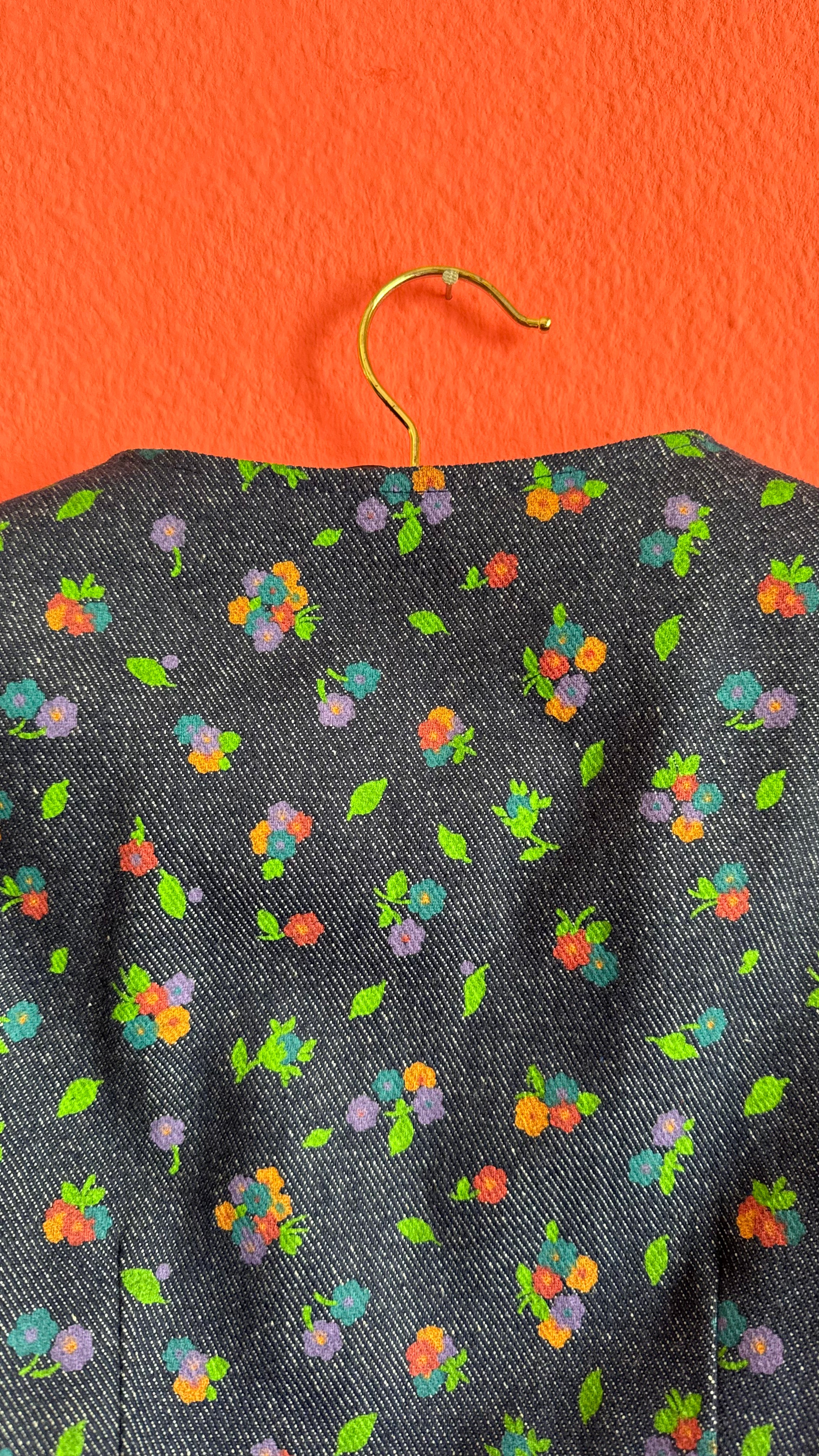 Vintage 1980s Floral Denim-Effect Vest And Skirt Set