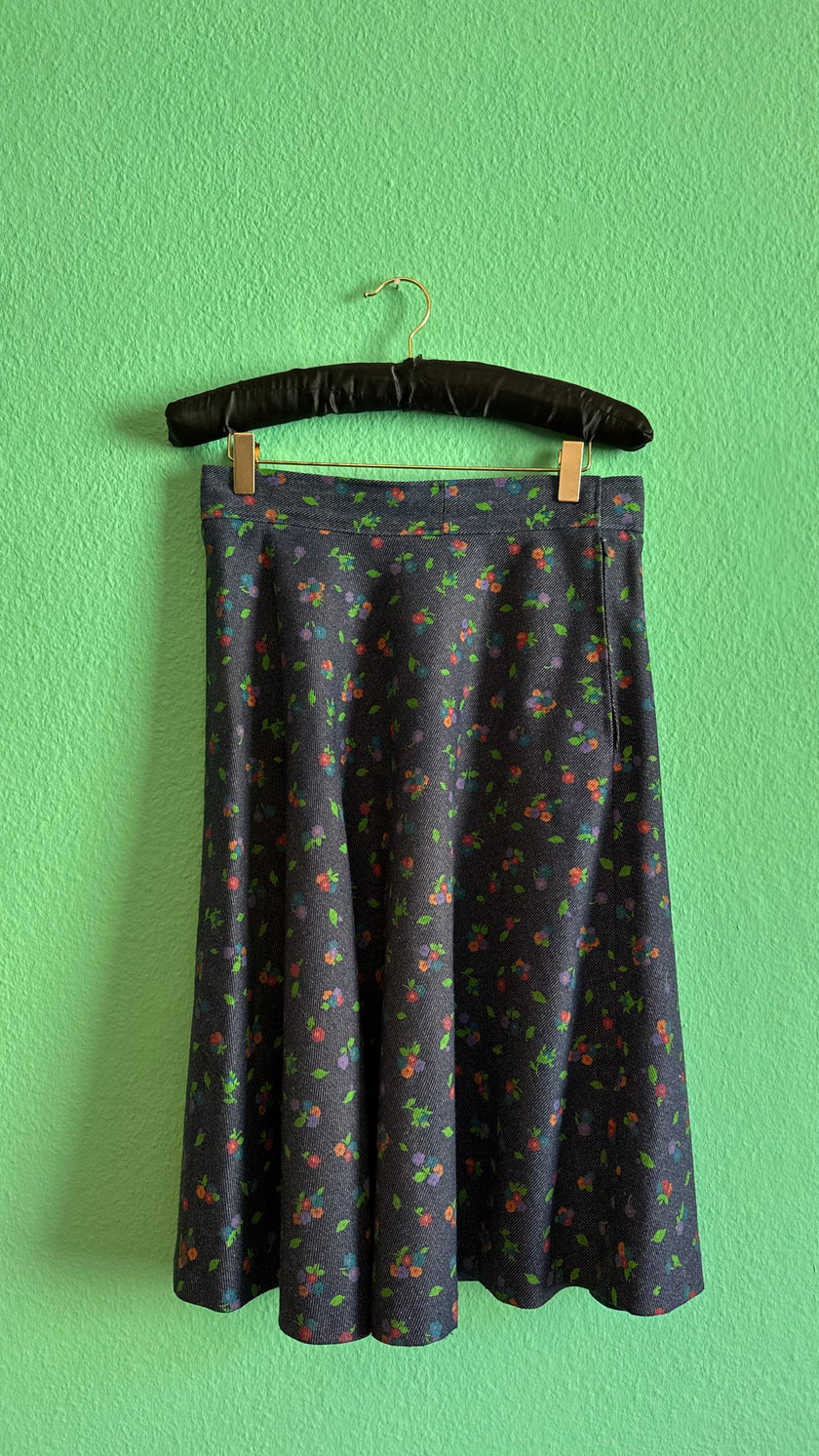 Vintage 1980s Floral Denim-Effect Vest And Skirt Set