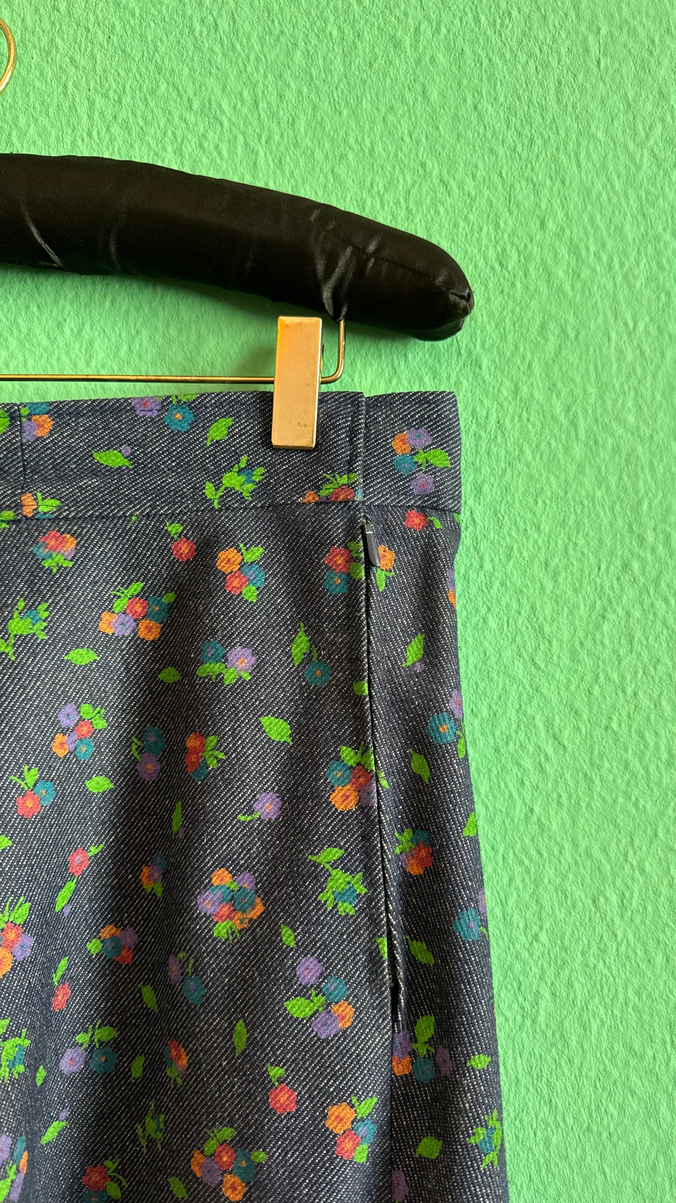 Vintage 1980s Floral Denim-Effect Vest And Skirt Set