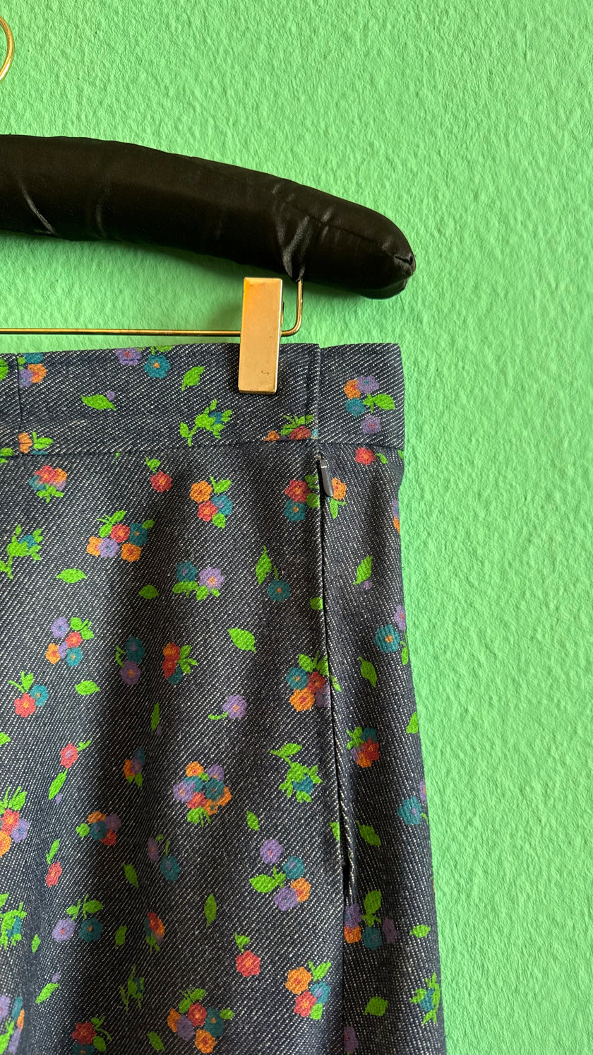 Vintage 1980s Floral Denim-Effect Vest And Skirt Set