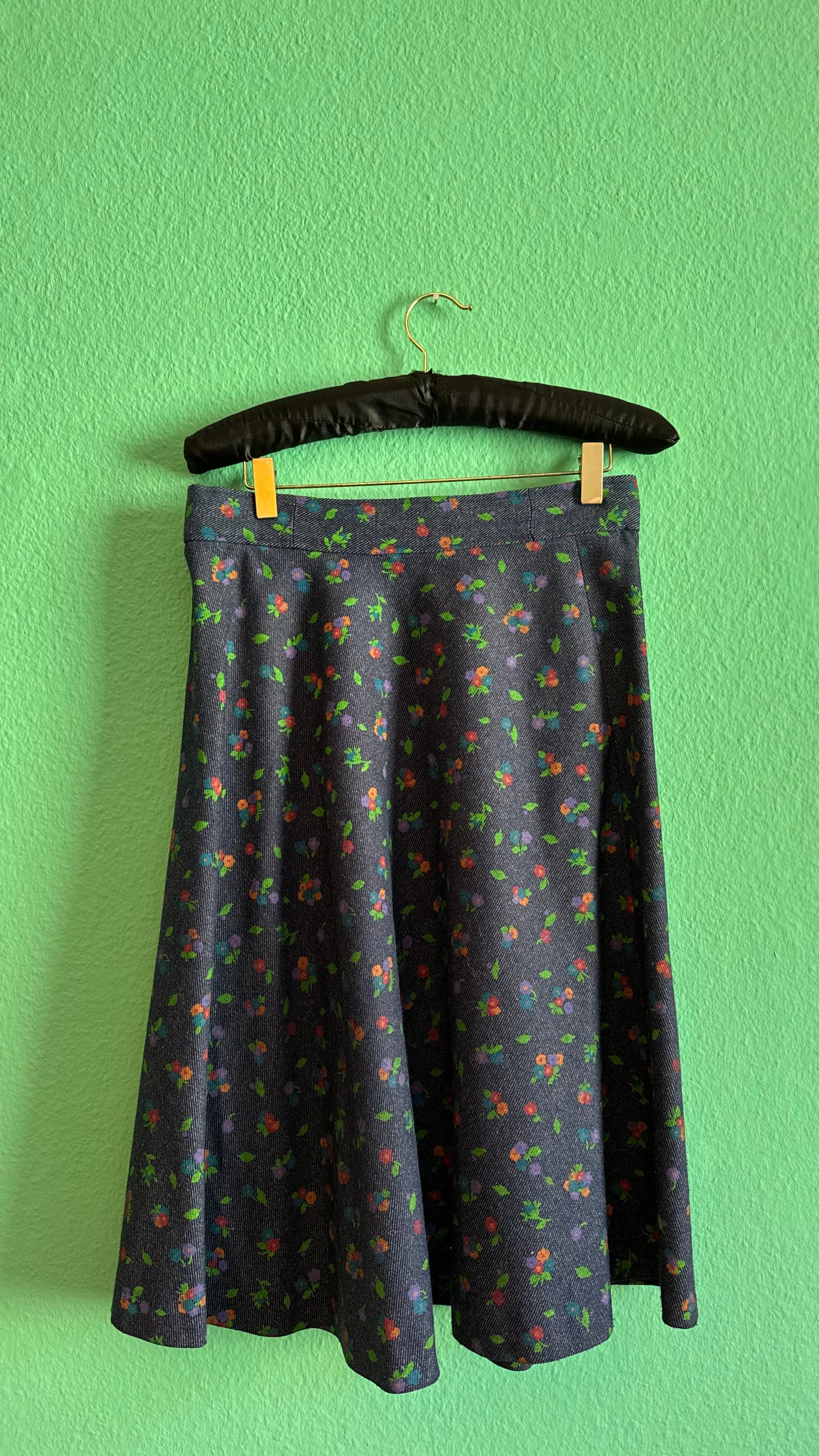 Vintage 1980s Floral Denim-Effect Vest And Skirt Set