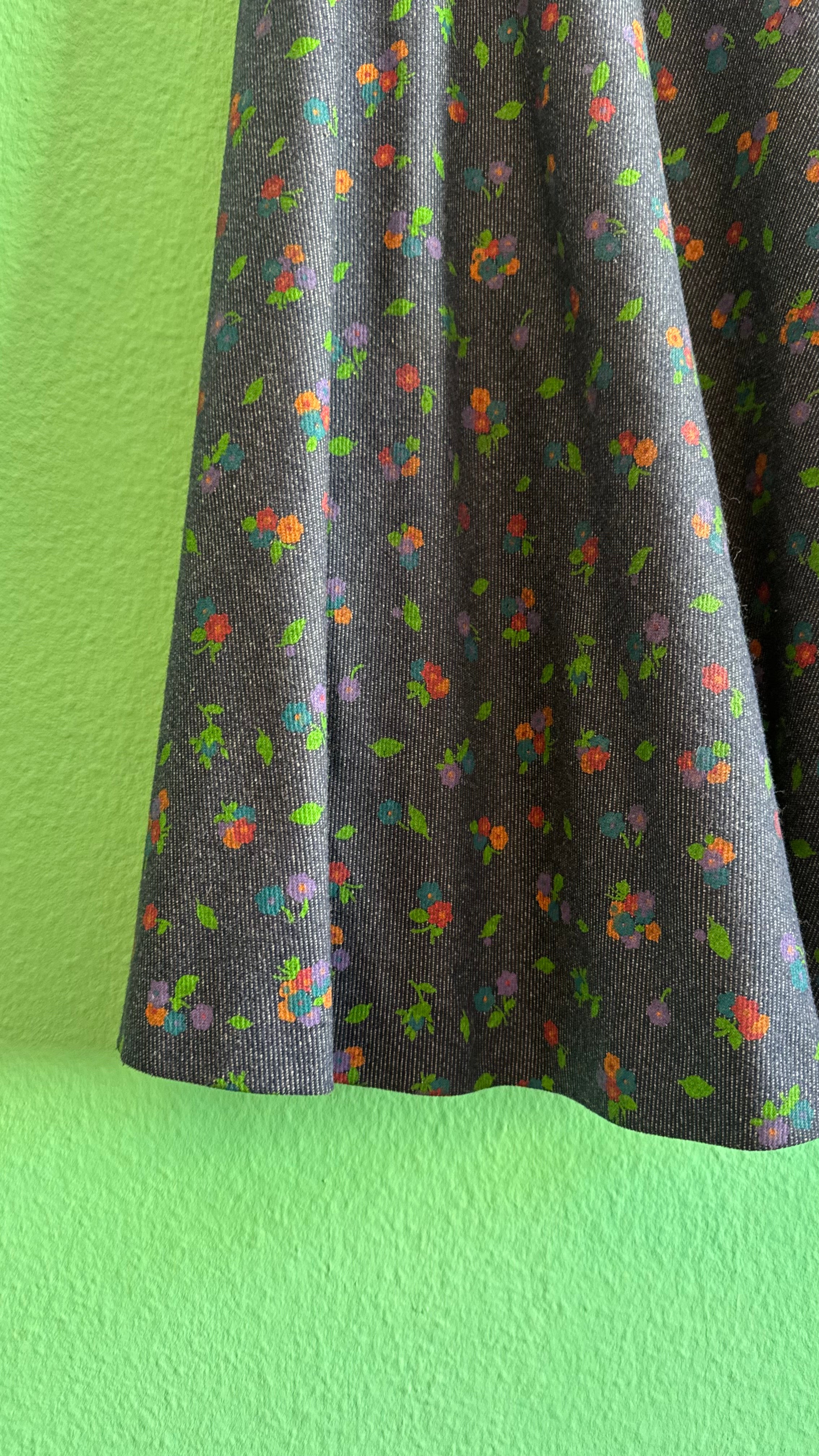 Vintage 1980s Floral Denim-Effect Vest And Skirt Set