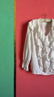 Vintage 1980s White Ruffle Front Blouse