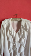 Vintage 1980s White Ruffle Front Blouse