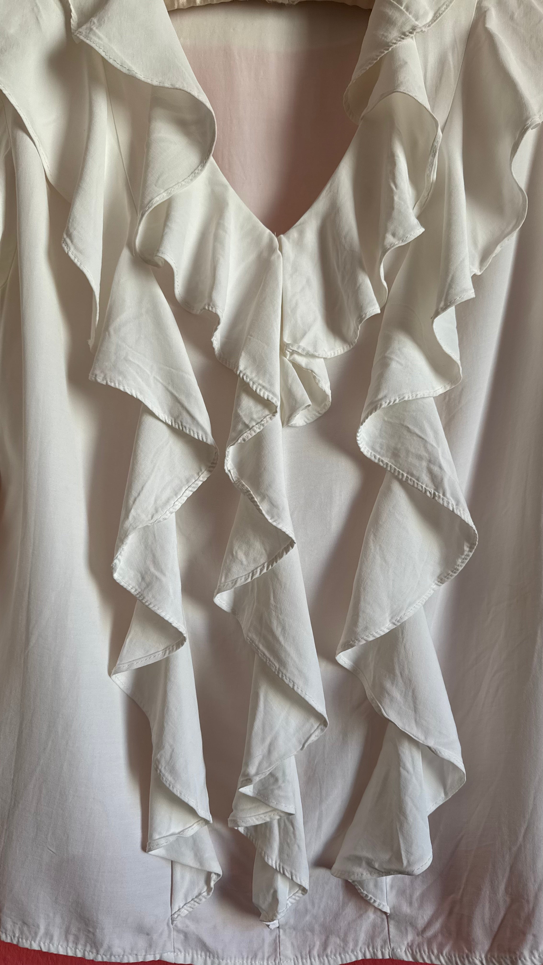 Vintage 1980s White Ruffle Front Blouse