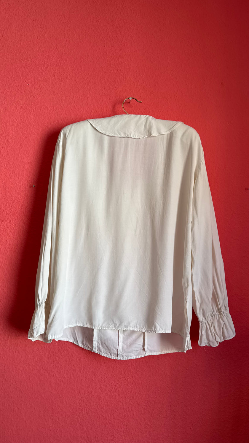 Vintage 1980s White Ruffle Front Blouse