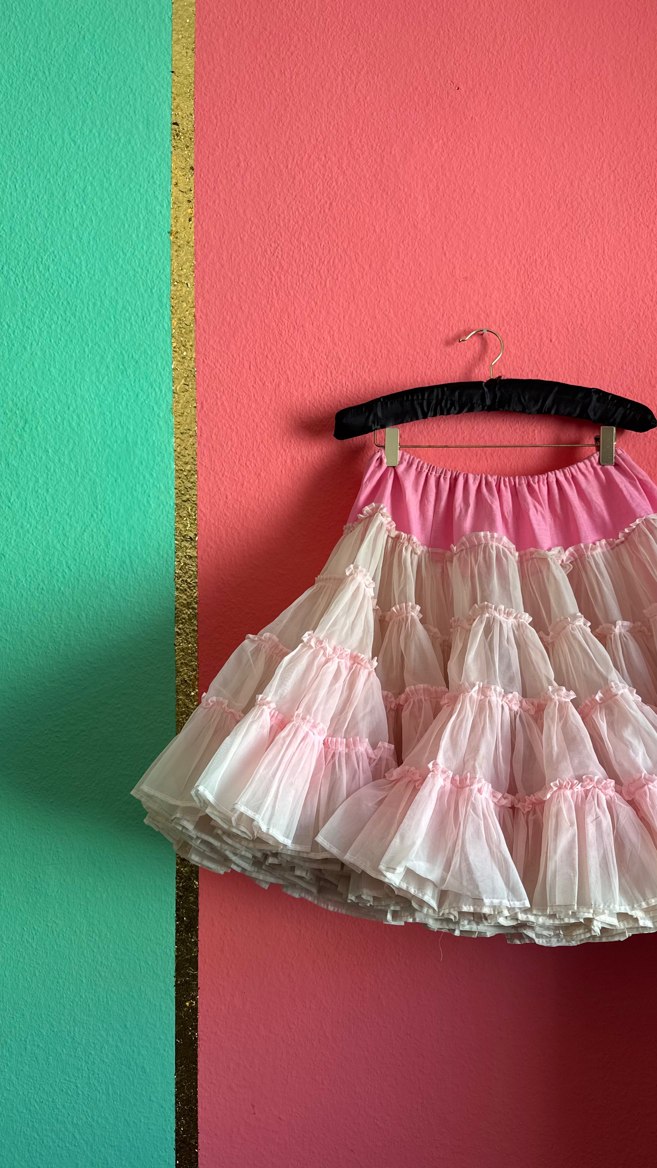 Vintage 1950s Pink And White Ruffled Petticoat By Sugar Fashion