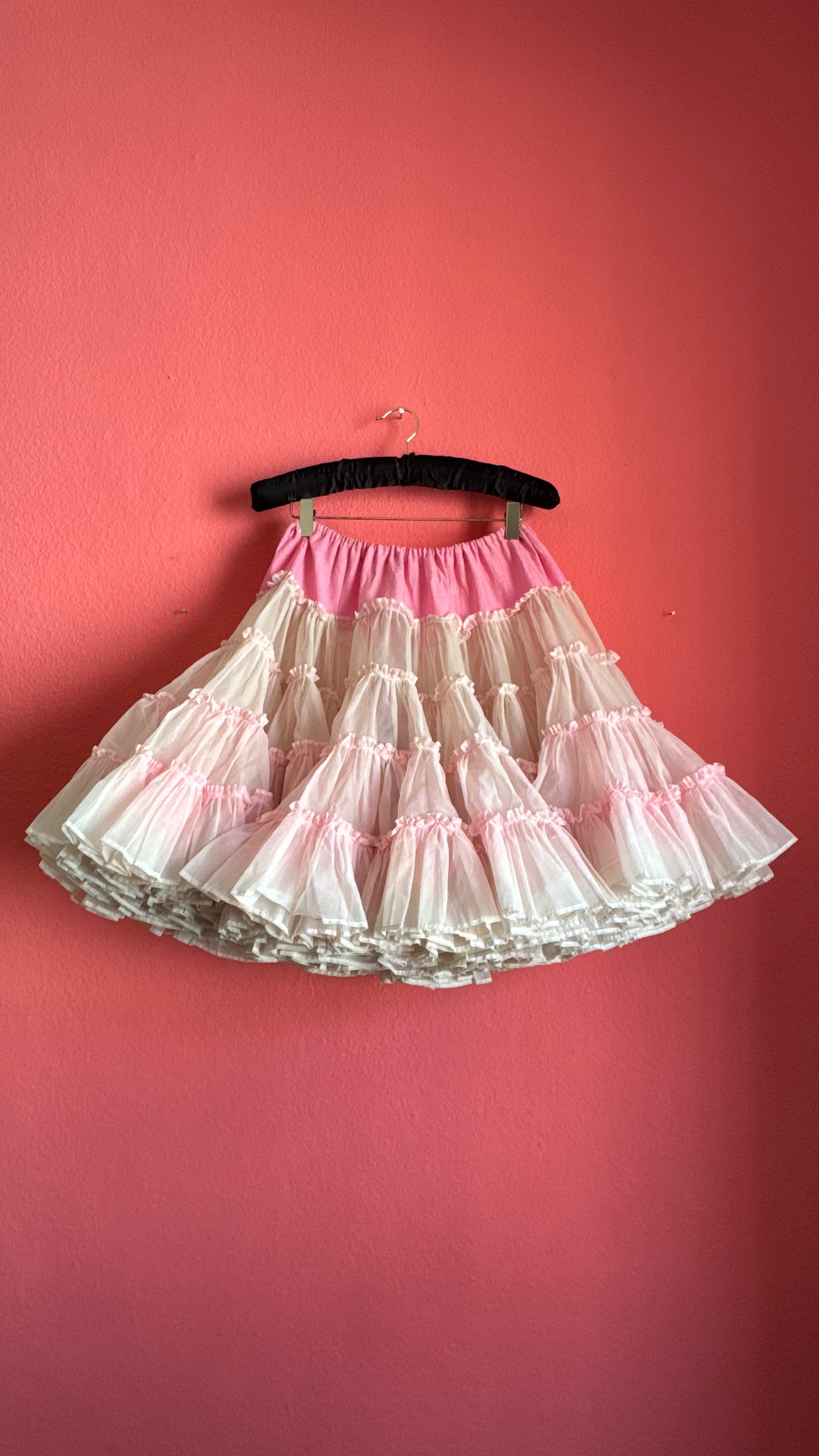 Vintage 1950s Pink And White Ruffled Petticoat By Sugar Fashion