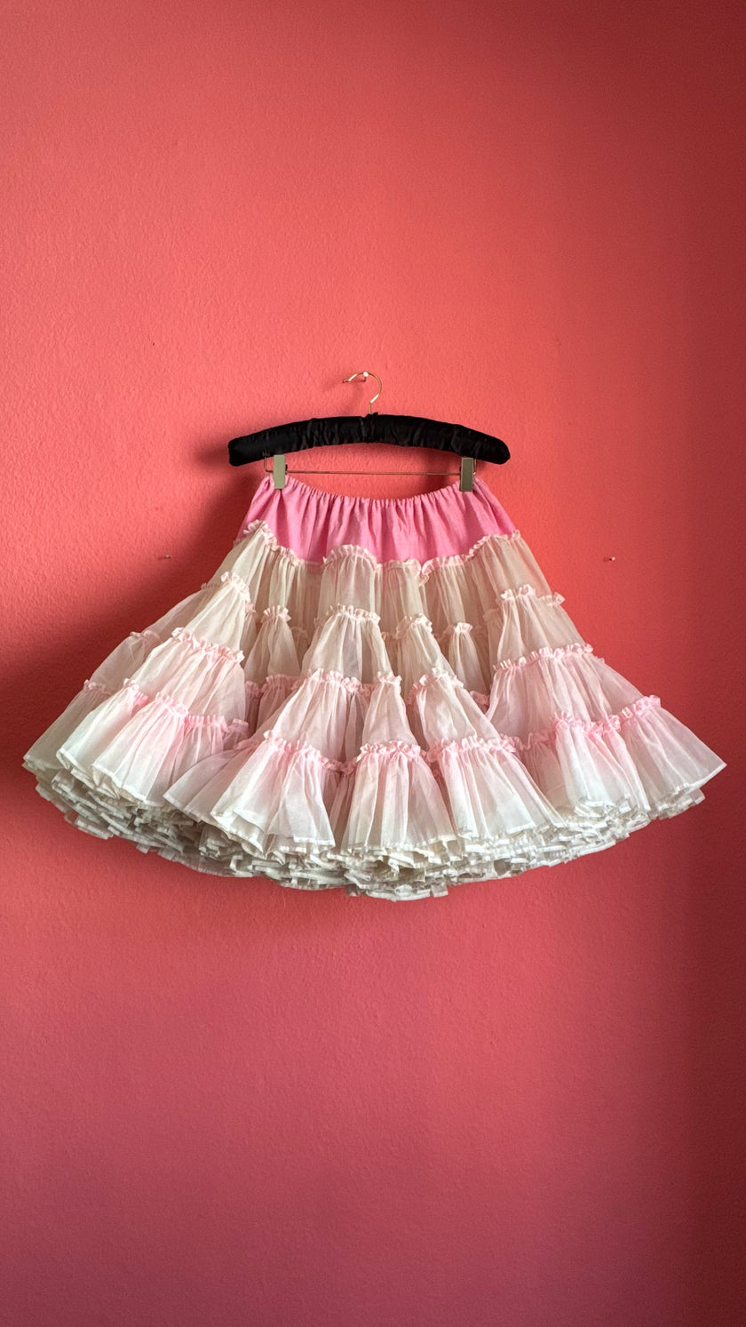 Vintage 1950s Pink And White Ruffled Petticoat By Sugar Fashion