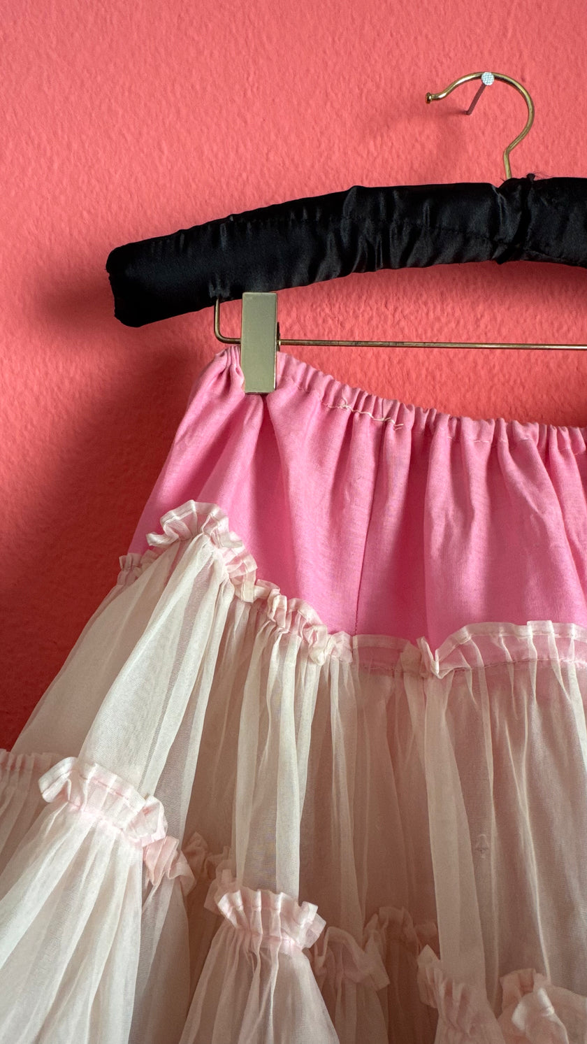 Vintage 1950s Pink And White Ruffled Petticoat By Sugar Fashion