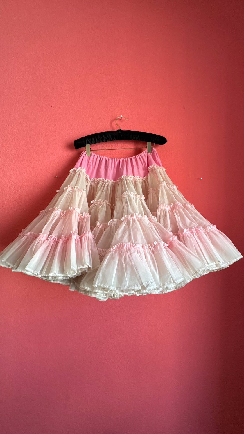 Vintage 1950s Pink And White Ruffled Petticoat By Sugar Fashion