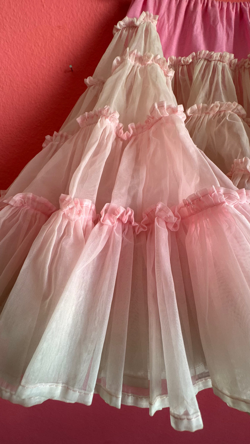 Vintage 1950s Pink And White Ruffled Petticoat By Sugar Fashion