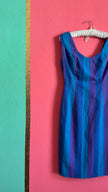 Vintage 1980s Striped Blue And Purple Sleeveless Midi Dress