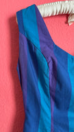Vintage 1980s Striped Blue And Purple Sleeveless Midi Dress
