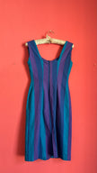 Vintage 1980s Striped Blue And Purple Sleeveless Midi Dress