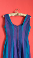 Vintage 1980s Striped Blue And Purple Sleeveless Midi Dress