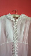 Vintage 1970s White Sheer Hooded Lace Trim Maxi Robe