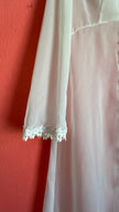 Vintage 1970s White Sheer Hooded Lace Trim Maxi Robe