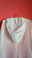Vintage 1970s White Sheer Hooded Lace Trim Maxi Robe