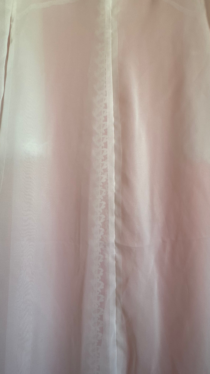 Vintage 1970s White Sheer Hooded Lace Trim Maxi Robe