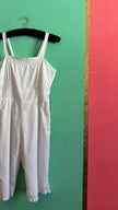 Vintage 1970s White Cotton Overall Jumpsuit With Embroidered Buttons