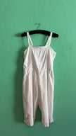 Vintage 1970s White Cotton Overall Jumpsuit With Embroidered Buttons
