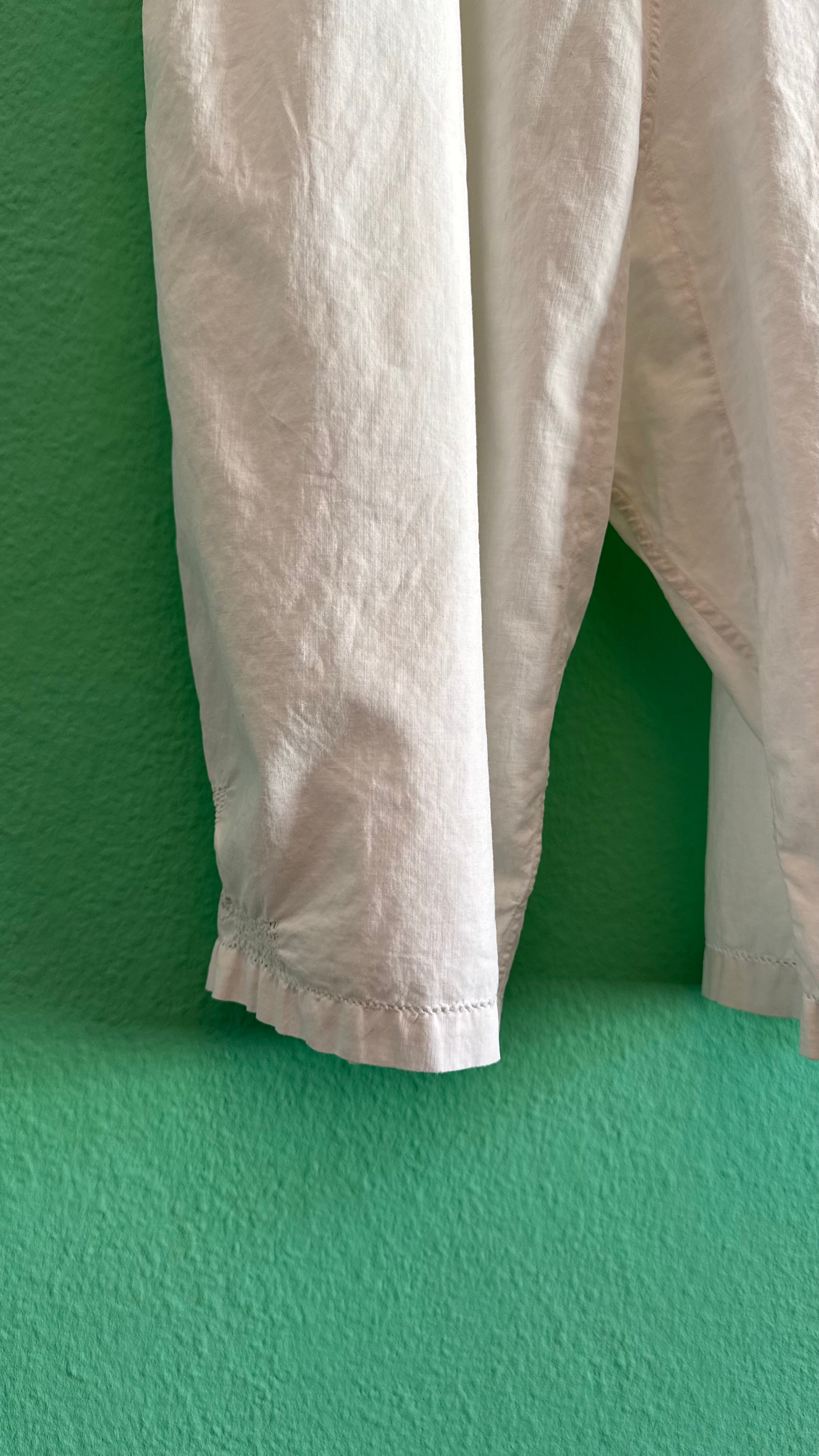 Vintage 1970s White Cotton Overall Jumpsuit With Embroidered Buttons