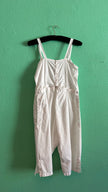 Vintage 1970s White Cotton Overall Jumpsuit With Embroidered Buttons