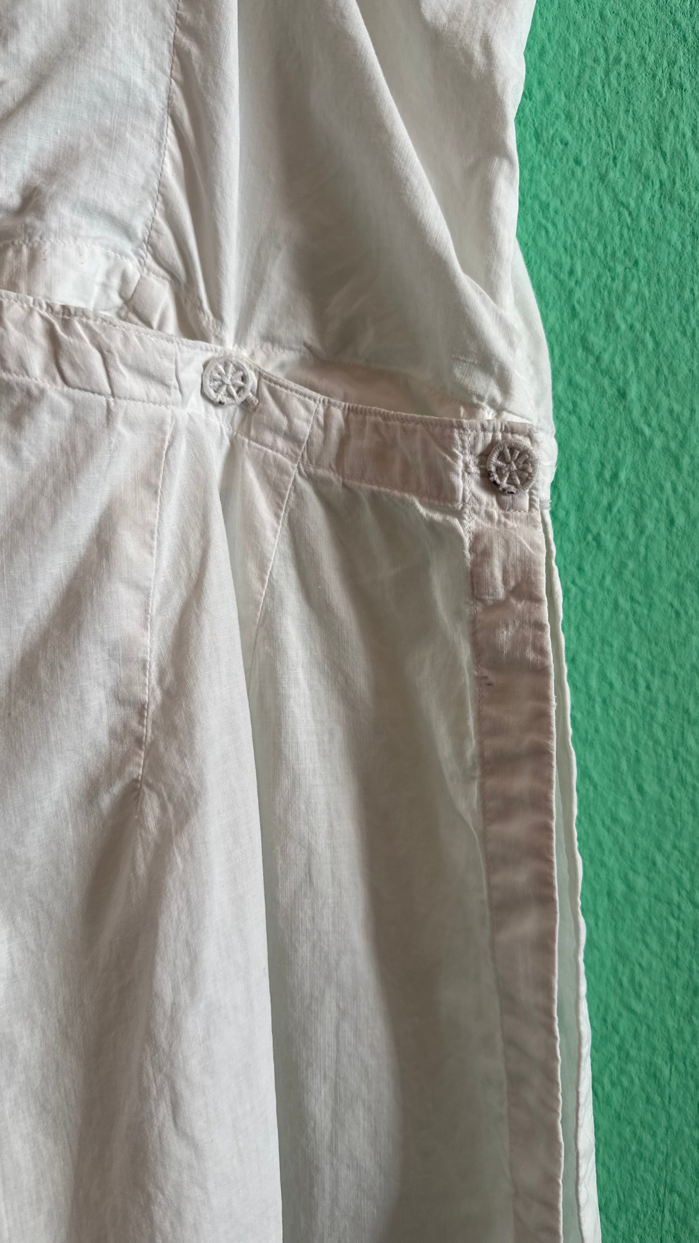 Vintage 1970s White Cotton Overall Jumpsuit With Embroidered Buttons