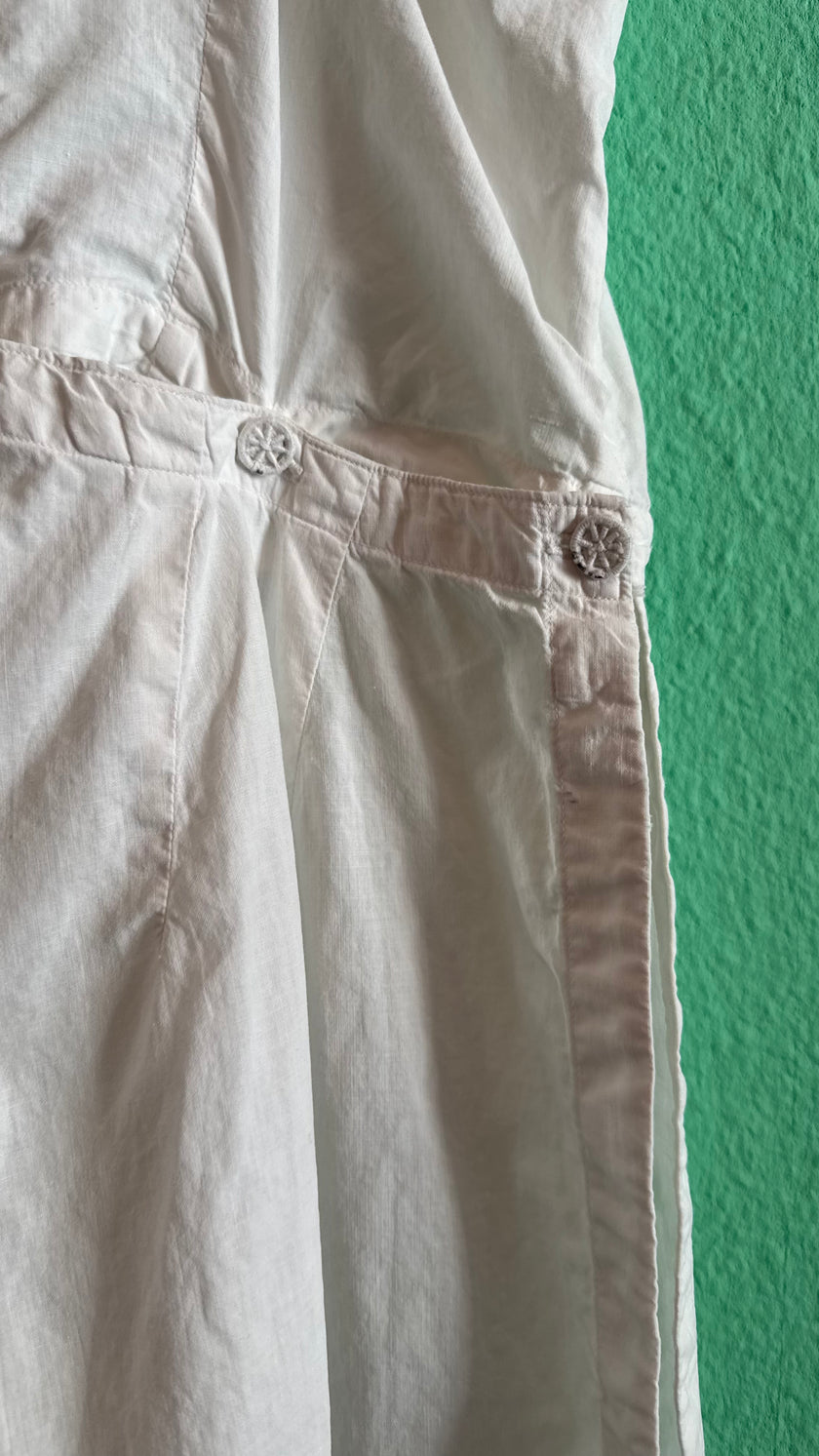Vintage 1970s White Cotton Overall Jumpsuit With Embroidered Buttons