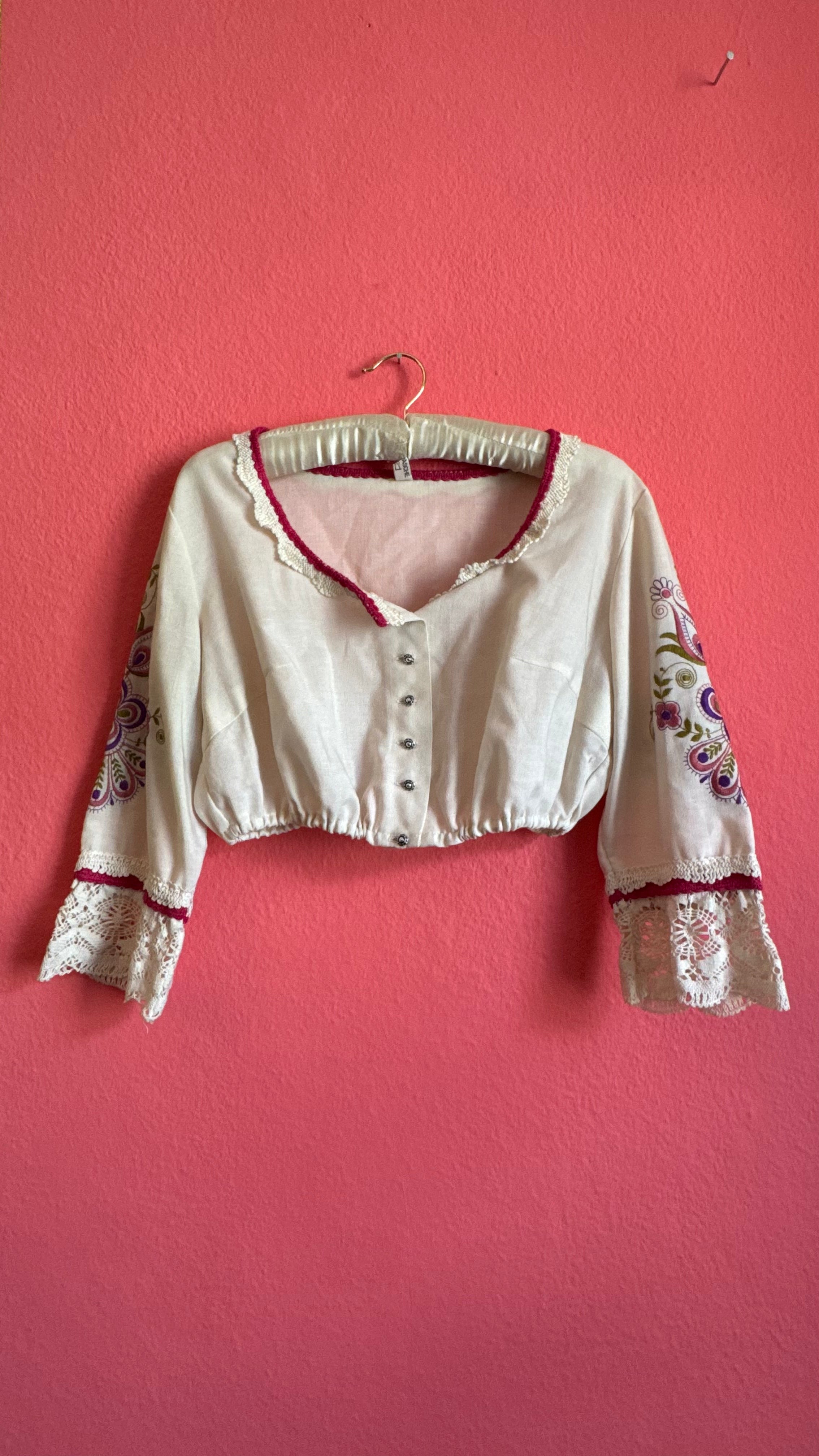 Vintage 1970s Folk Embroidered Blouse And Apron Set