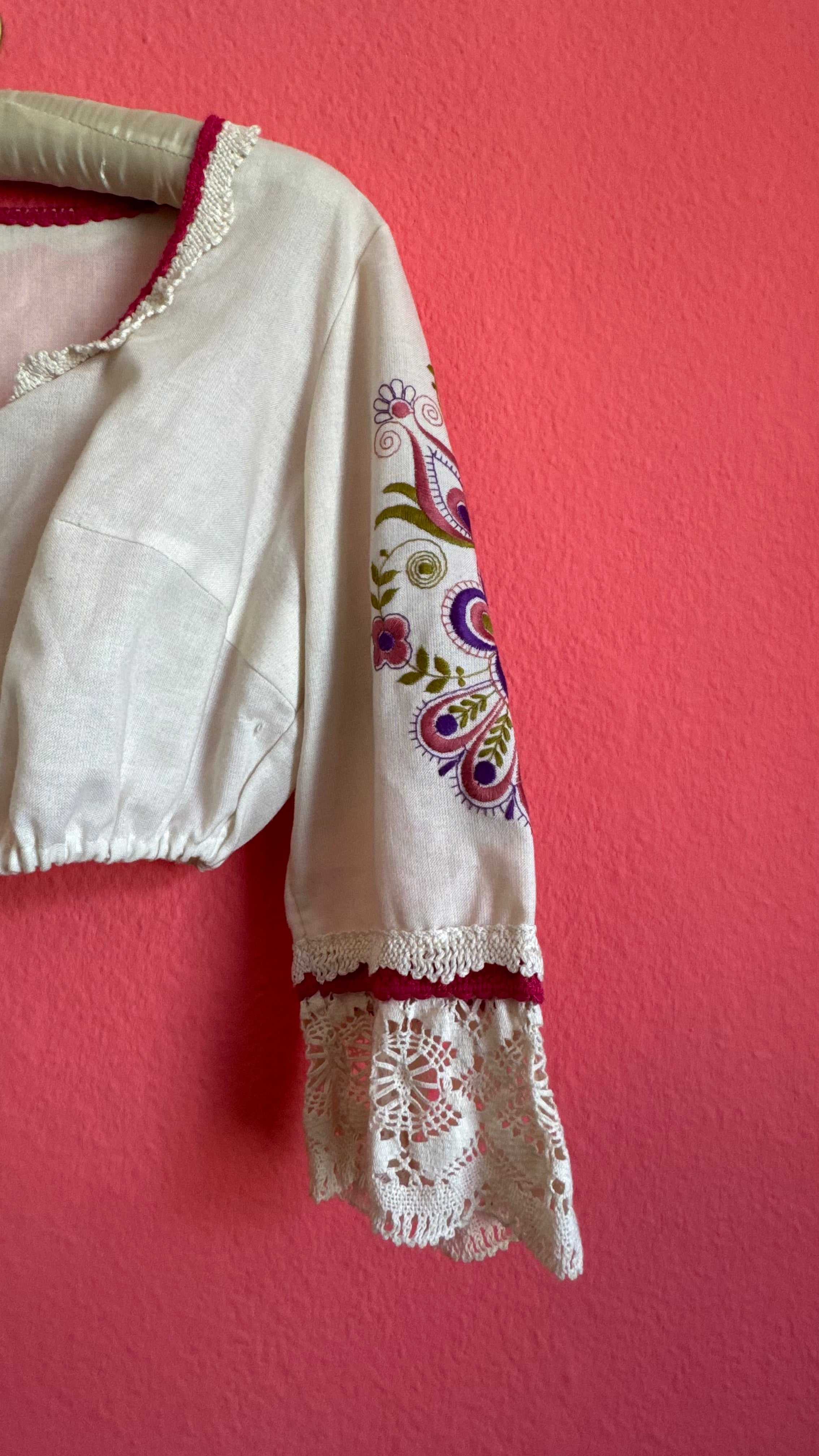 Vintage 1970s Folk Embroidered Blouse And Apron Set