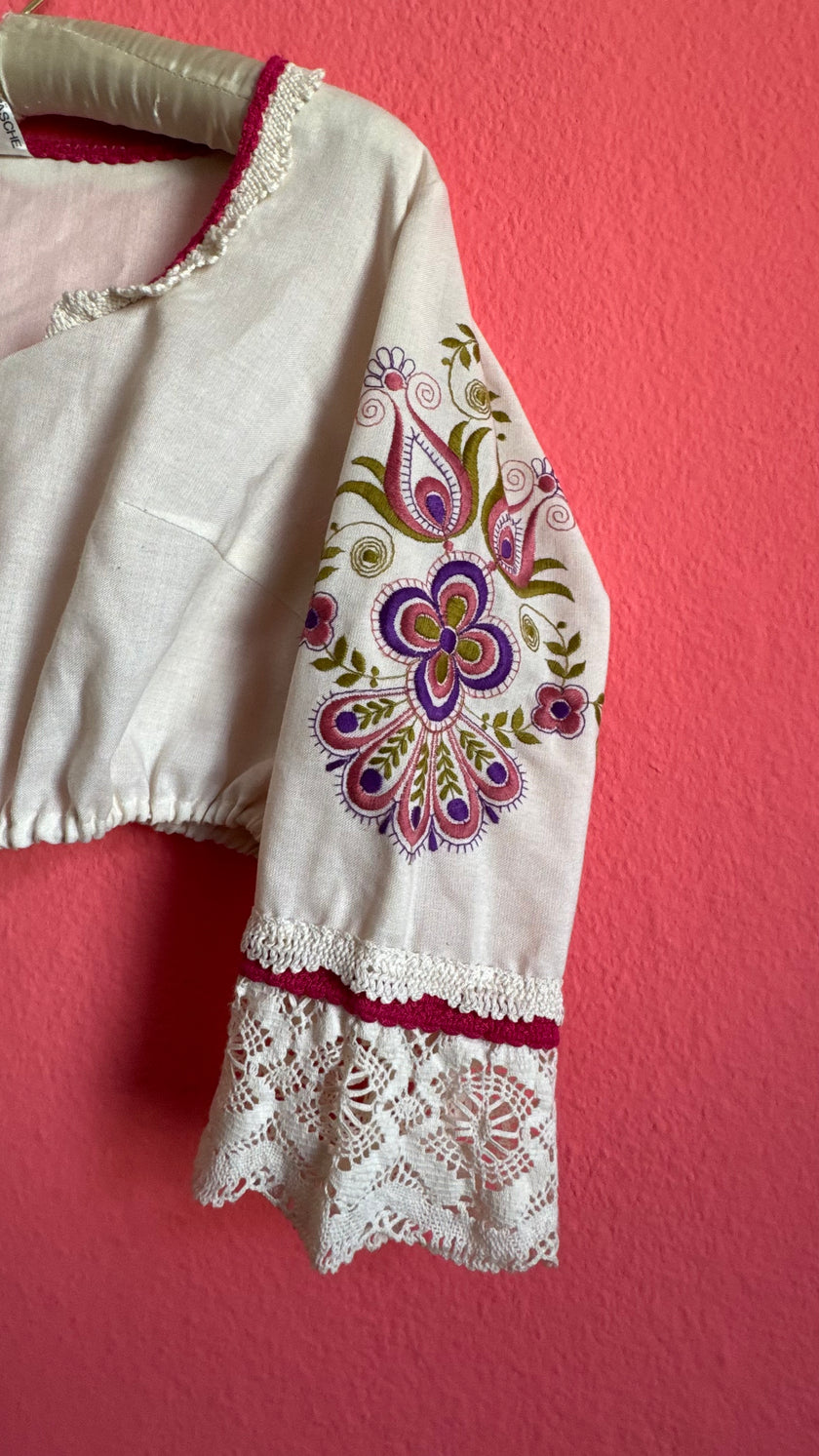 Vintage 1970s Folk Embroidered Blouse And Apron Set