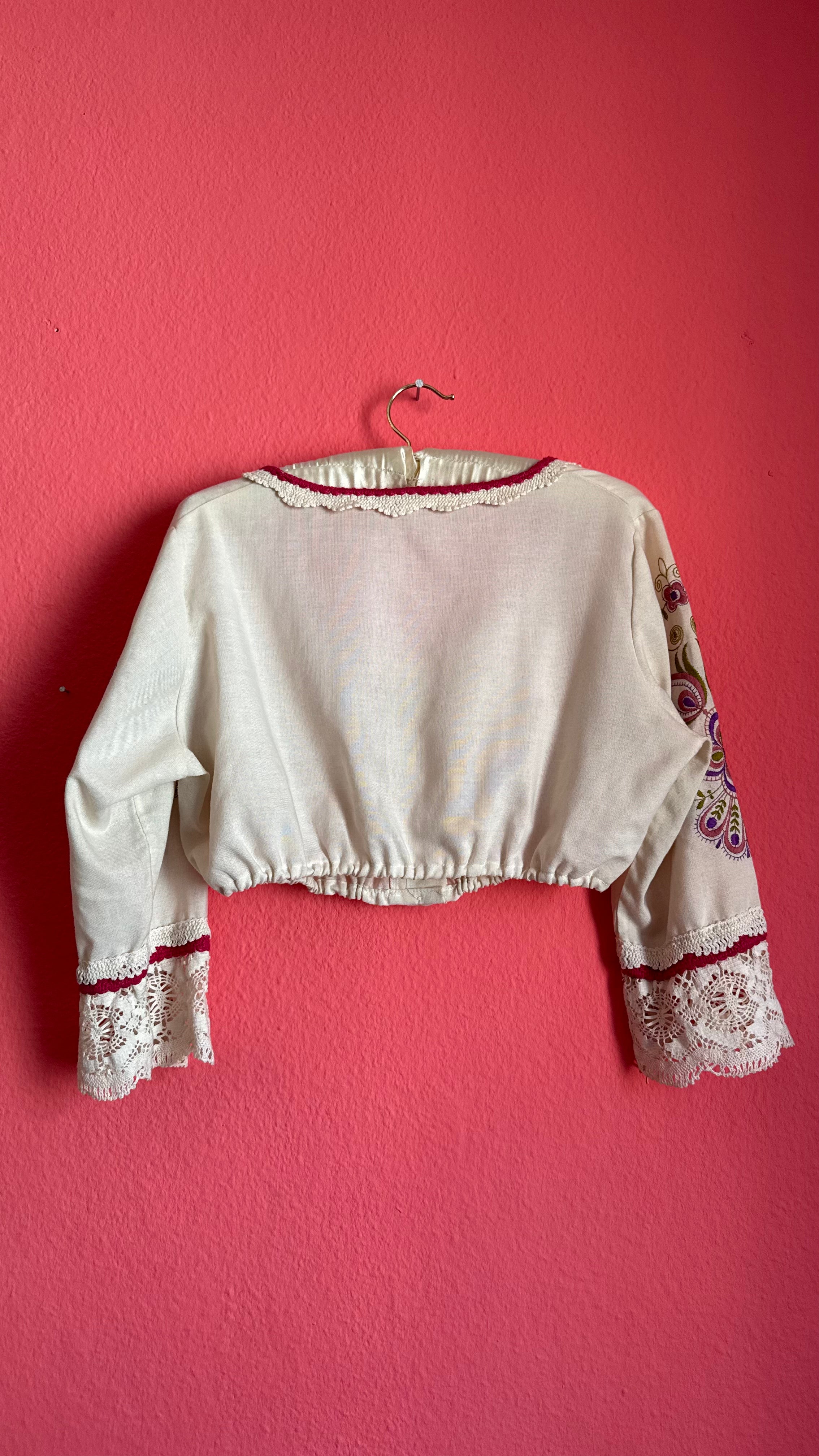 Vintage 1970s Folk Embroidered Blouse And Apron Set