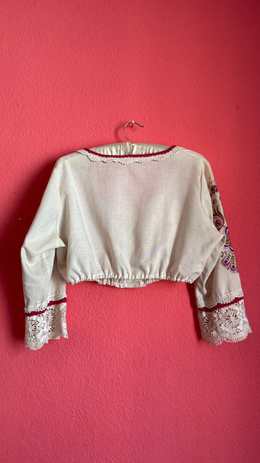 Vintage 1970s Folk Embroidered Blouse And Apron Set