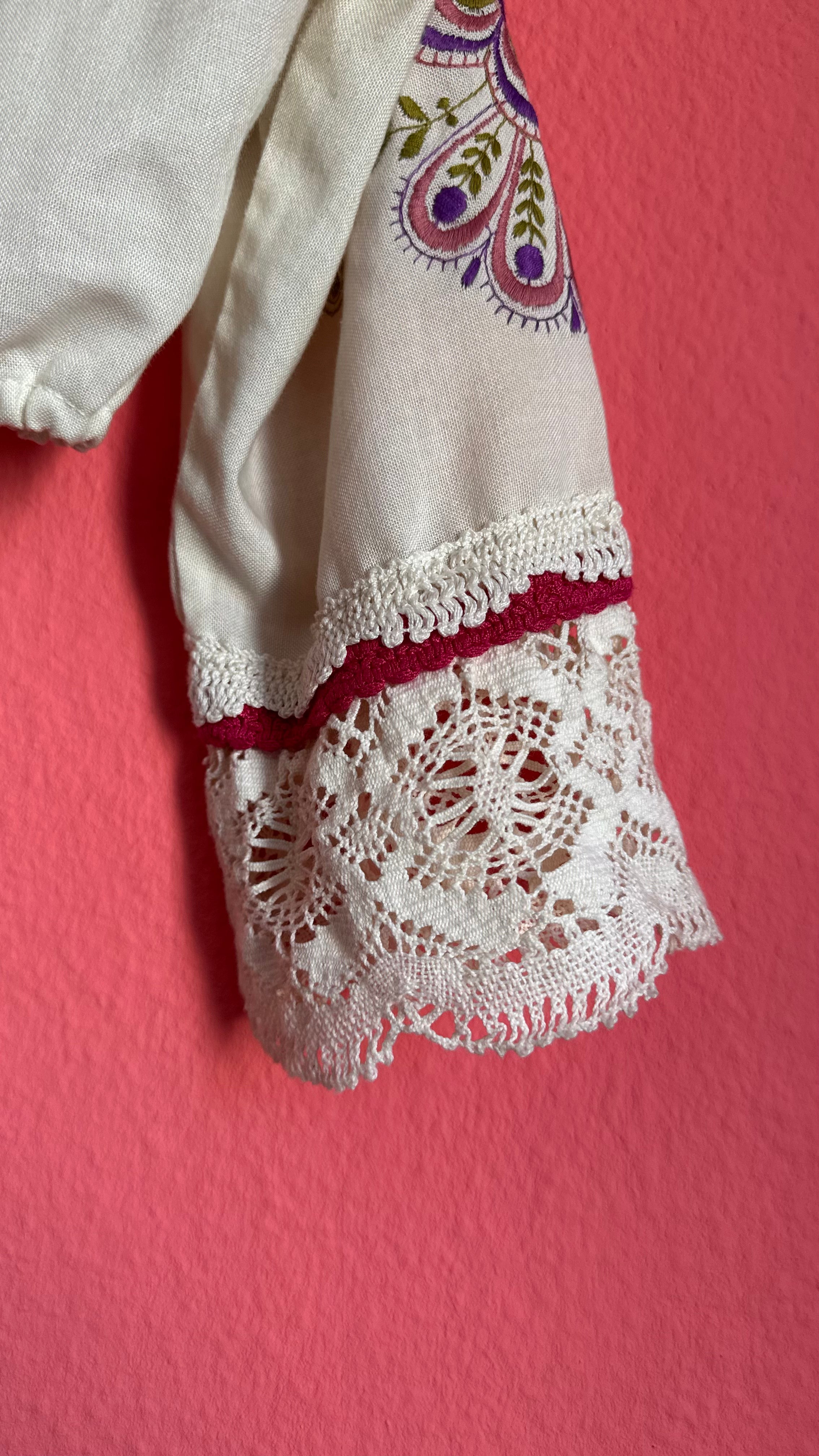 Vintage 1970s Folk Embroidered Blouse And Apron Set